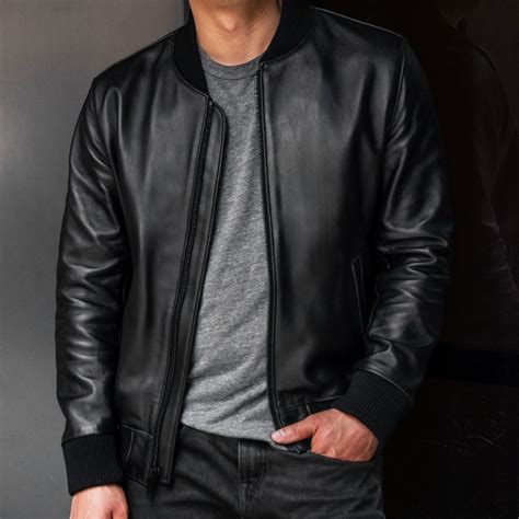 burberry mens leather bomber|Leather Bomber Jacket in Black .